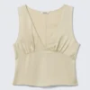 Ärmelloses Satin-Top mit V-Ausschnitt – Hellbeige Ärmelloses Satin-Top mit V-Ausschnitt – Hellbeige