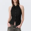 Ärmelloses Shirt mit Neckholder – Schwarz Ärmelloses Shirt mit Neckholder – Schwarz