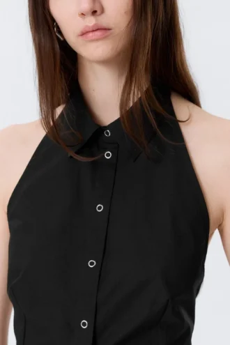 Ärmelloses Shirt mit Neckholder – Schwarz
