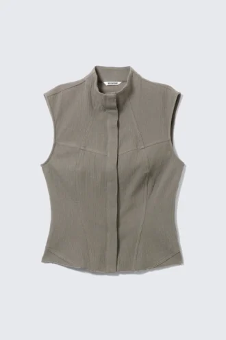 Ärmelloses, strukturiertes Twill-Oberteil – Grau