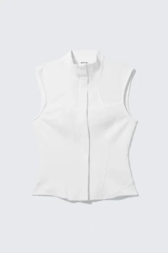 Ärmelloses, strukturiertes Twill-Oberteil – Weiß