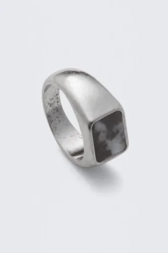 Rock Ring – Rhodium – Schwarzer Stein