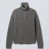 Rollkragen-Pullover aus Wollmischung mit halbem Reißverschluss – Dunkelgrau Rollkragen-Pullover aus Wollmischung mit halbem Reißverschluss – Dunkelgrau