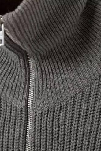 Rollkragen-Pullover aus Wollmischung mit halbem Reißverschluss – Dunkelgrau