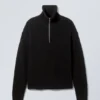Rollkragen-Pullover aus Wollmischung mit halbem Reißverschluss – Schwarz Rollkragen-Pullover aus Wollmischung mit halbem Reißverschluss – Schwarz