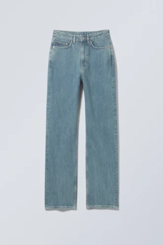 Row Super High Waisted Regular Straight Jeans – 2000 Blue – Mittelblau