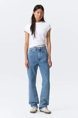 Row Super High Waisted Regular Straight Jeans – 90S Blue – Mittelblau