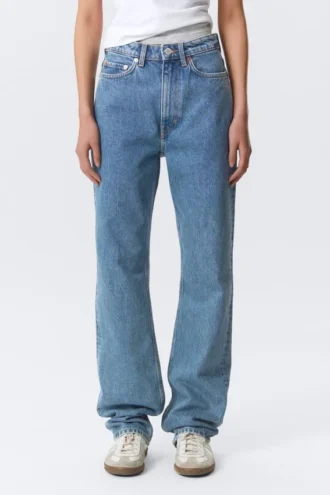 Row Super High Waisted Regular Straight Jeans – 90S Blue – Mittelblau