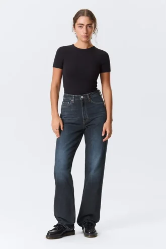 Rowe Super High Waisted Regular Straight Jeans – Angel Blue – Dunkelblau