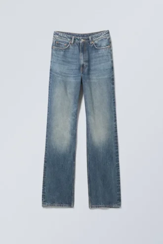 Rowe Super High Waisted Regular Straight Jeans – Eisenblau – Mittelblau