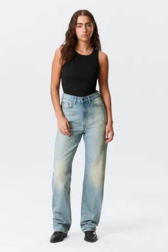 Rowe Super High Waisted Regular Straight Jeans – Port Blue – Hellblau