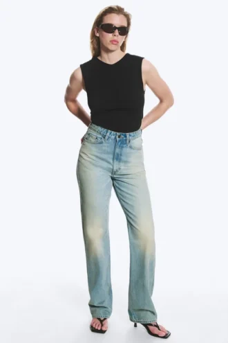 Rowe Super High Waisted Regular Straight Jeans – Port Blue – Hellblau