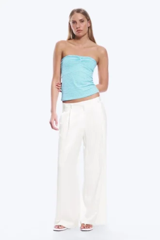 Satin-Hose mit hoher Taille und weitem Bein – Weiß