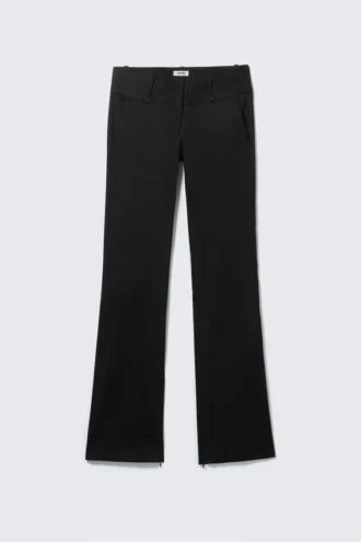 Satin-Hose mit niedrigem Bund und Reißverschluss am Saum – Schwarz