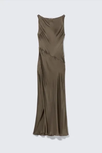 Satin-Maxikleid mit U-Boot-Ausschnitt – Dark Mole