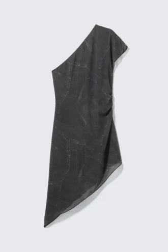 Satin-Minikleid mit einer Schulter – Dunkelgrau