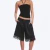 Satin-Spitzen-Shorts – Schwarz Satin-Spitzen-Shorts – Schwarz
