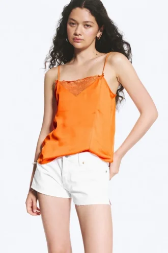 Satin-Spitzenoberteil – Orange