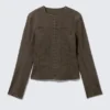 Schlanke Jacke aus ausgefranster Baumwolle – gestreift, dunkelgrau Schlanke Jacke aus ausgefranster Baumwolle – gestreift, dunkelgrau