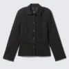 Schlanke Knopfjacke – schwarz mit Nadelstreifen Schlanke Knopfjacke – schwarz mit Nadelstreifen