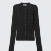 Schmal geschnittene, langärmelige Strickjacke mit Knopfleiste – gestreift, dunkelgrau Schmal geschnittene, langärmelige Strickjacke mit Knopfleiste – gestreift, dunkelgrau