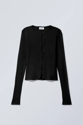 Schmal geschnittene Strickjacke mit einreihigem Verschluss – Schwarz