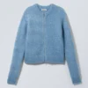 Schmal geschnittene Strickjacke mit Reißverschluss – Blau meliert