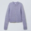 Schmal geschnittene Strickjacke mit Reißverschluss – Flieder Schmal geschnittene Strickjacke mit Reißverschluss – Flieder