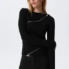 Schmal geschnittener, asymmetrischer Strickpullover mit Reißverschluss – Schwarz Schmal geschnittener, asymmetrischer Strickpullover mit Reißverschluss – Schwarz