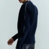Schmal geschnittener Wollpullover mit Reißverschluss an den Ärmeln – Marineblau Schmal geschnittener Wollpullover mit Reißverschluss an den Ärmeln – Marineblau