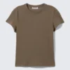 Schmal geschnittenes Baumwoll-T-Shirt mit kurzen Ärmeln – Dark Mole Schmal geschnittenes Baumwoll-T-Shirt mit kurzen Ärmeln – Dark Mole