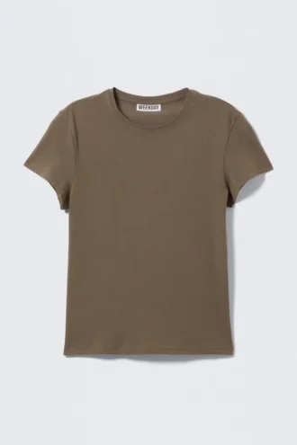 Schmal geschnittenes Baumwoll-T-Shirt mit kurzen Ärmeln – Dark Mole