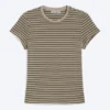 Schmal geschnittenes Baumwoll-T-Shirt mit kurzen Ärmeln – dunkle und helle Mole-Streifen Schmal geschnittenes Baumwoll-T-Shirt mit kurzen Ärmeln – dunkle und helle Mole-Streifen