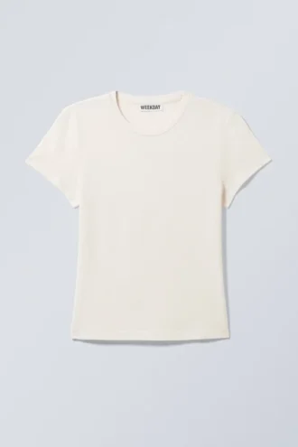 Schmal geschnittenes Baumwoll-T-Shirt mit kurzen Ärmeln – Off-White