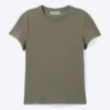 Schmal geschnittenes Baumwoll-T-Shirt mit kurzen Ärmeln – Staubiges Khaki-Grün Schmal geschnittenes Baumwoll-T-Shirt mit kurzen Ärmeln – Staubiges Khaki-Grün
