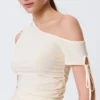 Schmal geschnittenes, gerafftes Off-Shoulder-Oberteil – Off-White