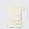 Schmal geschnittenes, gerafftes Off-Shoulder-Oberteil – Off-White