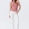 Schmal geschnittenes, gerafftes Off-Shoulder-Top – rot-weiß gestreift Schmal geschnittenes, gerafftes Off-Shoulder-Top – rot-weiß gestreift