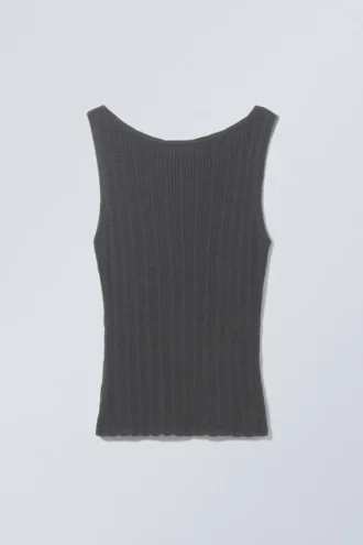 Schmal geschnittenes, gestricktes Tanktop mit U-Boot-Ausschnitt – Dunkelgrau