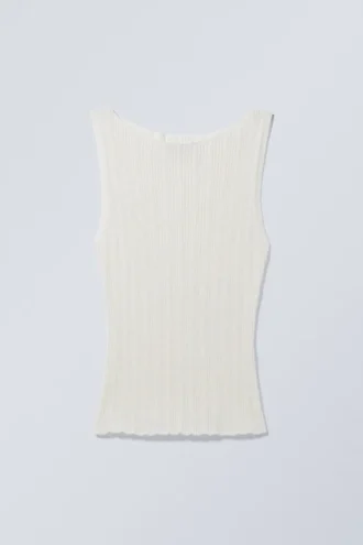 Schmal geschnittenes, gestricktes Tanktop mit U-Boot-Ausschnitt – Staubweiß