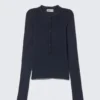 Schmal geschnittenes Langarm-Henley-Top – Dunkelblau Schmal geschnittenes Langarm-Henley-Top – Dunkelblau