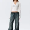 Schmal geschnittenes Langarm-Henley-Top – Weiß Schmal geschnittenes Langarm-Henley-Top – Weiß