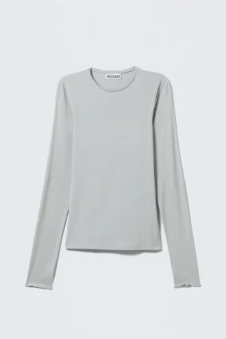Schmal geschnittenes Langarmshirt aus Lyocell – Hellblau-Grau