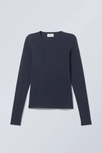 Schmal geschnittenes Langarmshirt – Dunkelblau