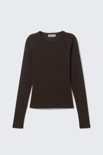 Schmal geschnittenes Langarmshirt – Dunkelbraun