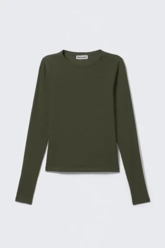 Schmal geschnittenes Langarmshirt – Dunkelkhaki