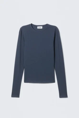 Schmal geschnittenes Langarmshirt – Dunkelstaubblau
