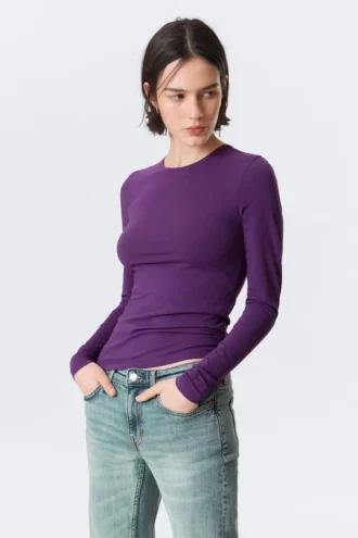 Schmal geschnittenes Langarmshirt – Dunkelviolett