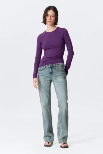 Schmal geschnittenes Langarmshirt – Dunkelviolett