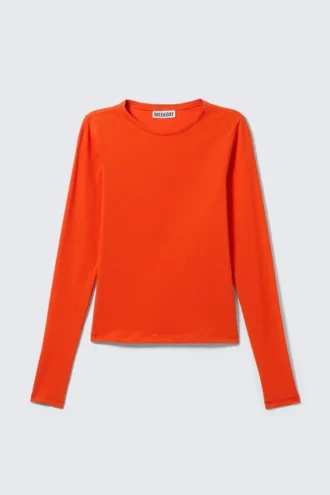 Schmal geschnittenes Langarmshirt – Leuchtendes Orange